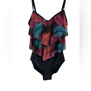 Ibiza Swimwear Tropical Ruffle One Piece Palm Leaf Flounce Swimsuit Size 10 Swim